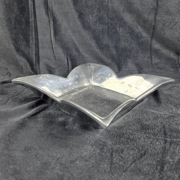 Vintage Pewter Petal Shaped Square Bowl Stable Base Decoration Centerpiece - Picture 4 of 7